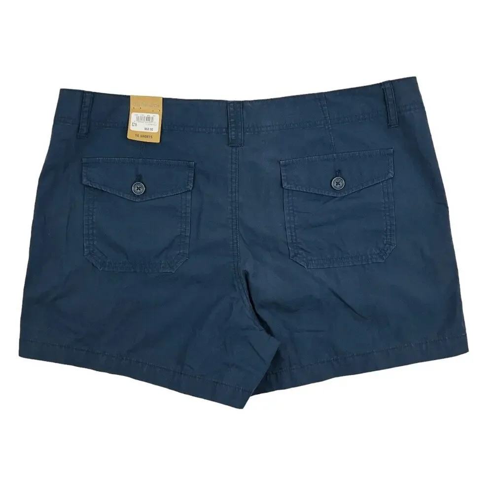 NEW Bass & Co. Shorts Womens 16 Blue Cargo Mid Rise Cotton 4" inseam - Picture 4 of 8